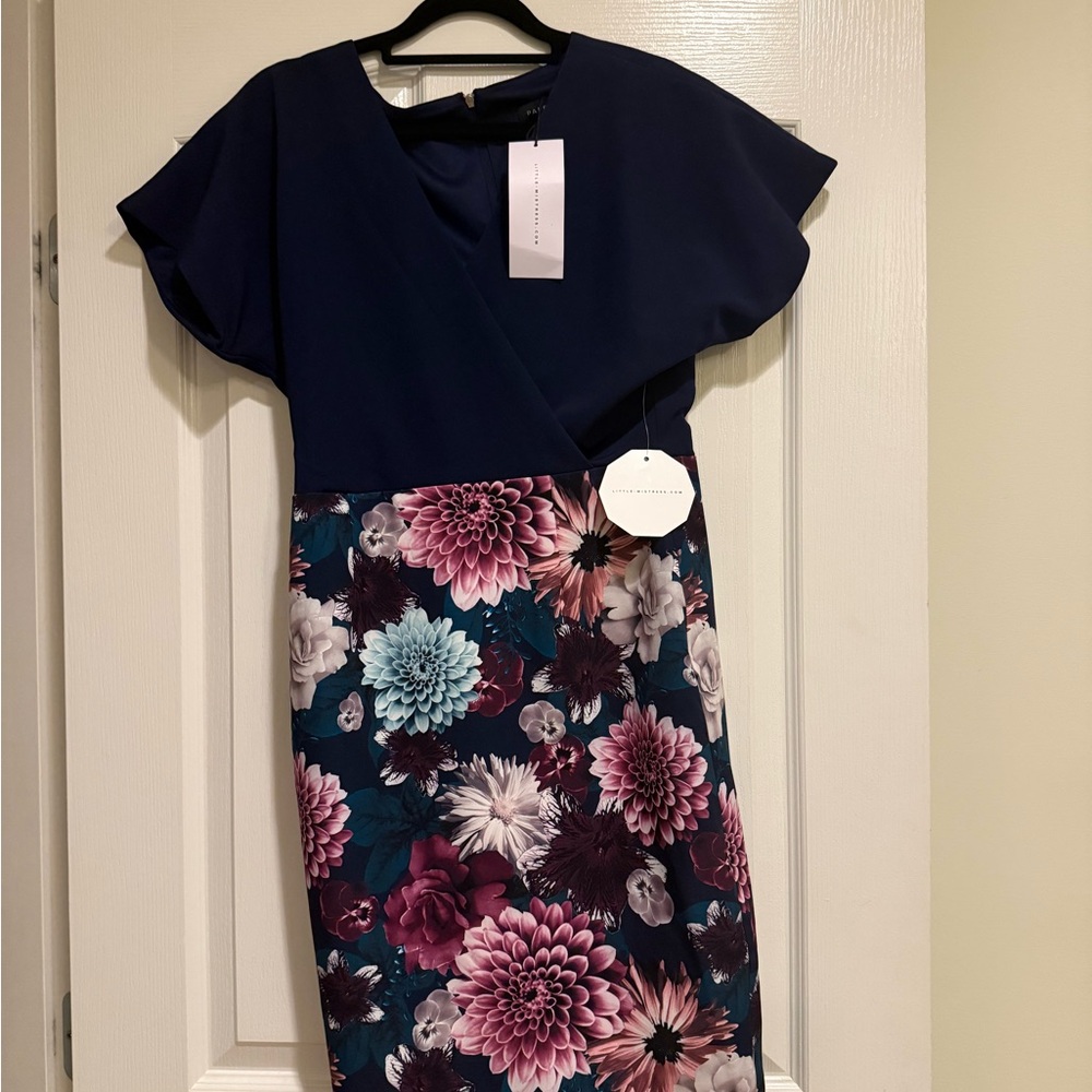 Paper Doll Elegant Navy and Floral Midi Dress